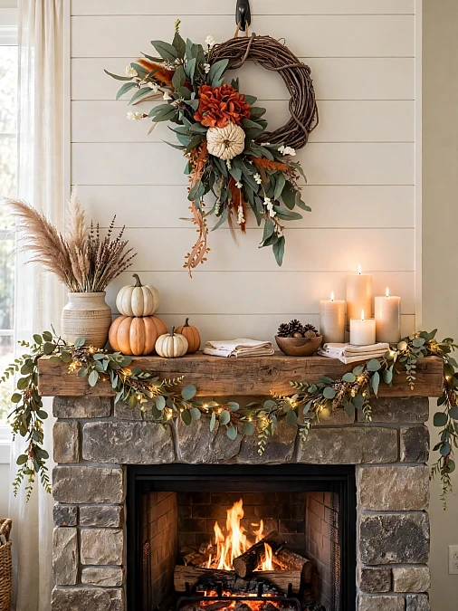 Grapevine Wreath and Glowing Greenery