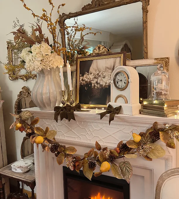 Antique Mirror and Pear Garland Mantel