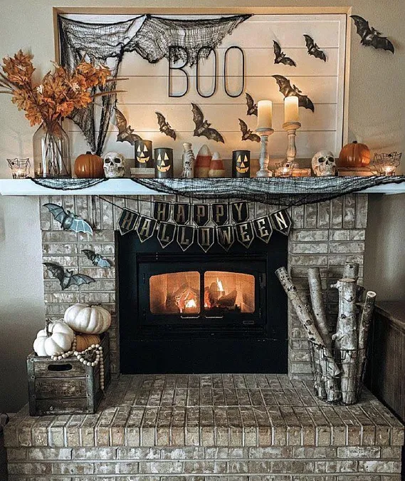 Rustic Halloween Bat Mantel