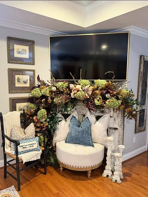 Hydrangea Garland Under the TV