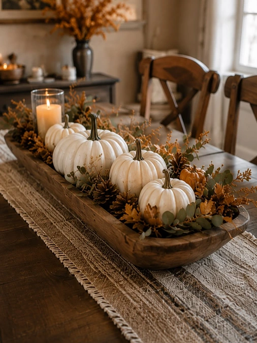 White Pumpkins + Woodland Greenery