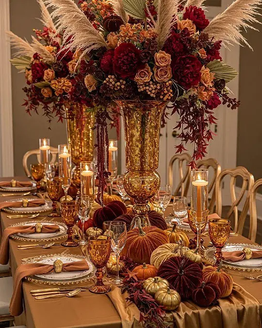 Burgundy Velvet and Gold Harvest Table