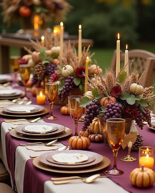 Plum Runner + Harvest Fruit Centerpieces