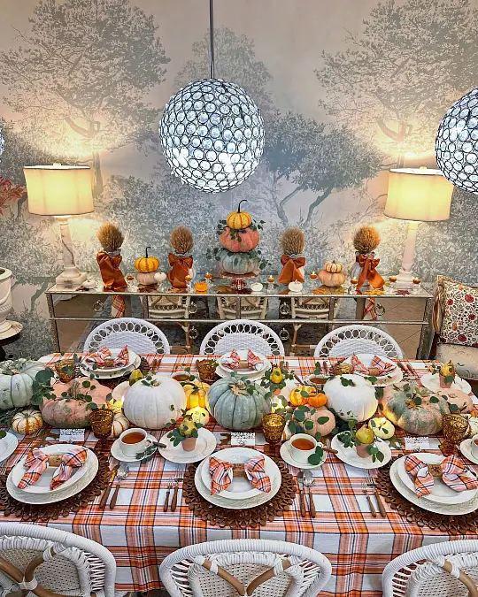 Pastel Pumpkin Plaid Tablescape