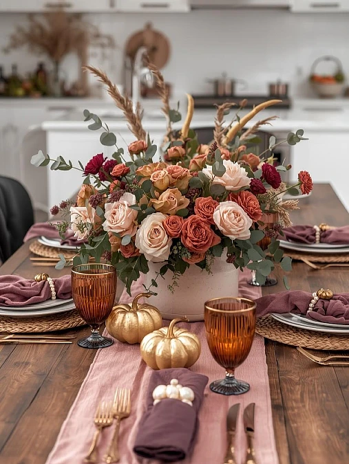 Blush Rose and Gold Pumpkin Table