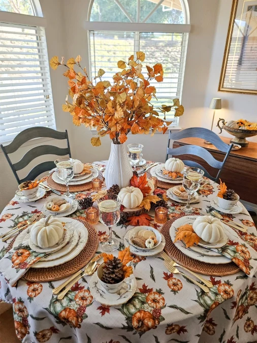 Golden Autumn Branches + White Pumpkin Accents