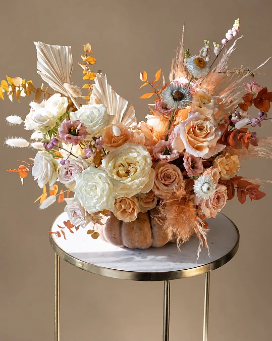 Romantic Blush Florals in a Pumpkin Vase