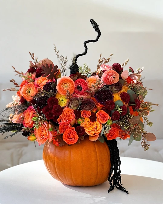 A Dramatic Sunset Pumpkin Arrangement