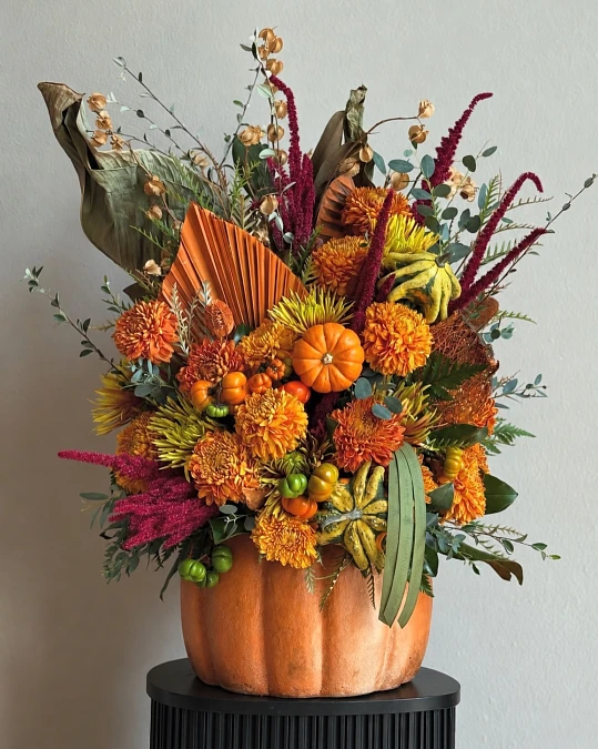 A Bold Harvest Arrangement with Golden Mums